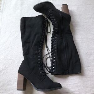 Black Lace Up Knee High Boots. A New Day. Worn Once. Size 11